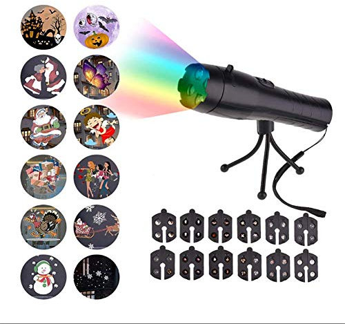 H&RB Handheld Christmas Projector Lights For Children, Outdoor Or Indoor Christmas Projector Lights - 12 Slides Baby Xmas Halloween Projector Lights And Music For Birthday Party Wedding Valentine