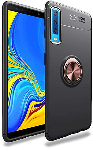 NALIA Ringhülle für Samsung Galaxy A7 2018 - Hülle, Rose Gold | Integrierte Metallplatte, Erhöhter Kamerarand als Linsen-Puffer, Flexibles TPU, Anti-Fingerabdruck-Finish