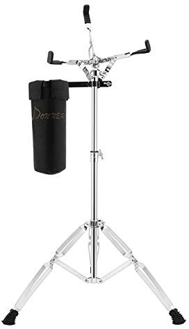 Donner Soporte de tambor, soporte ajustable de doble refuerzo extendido con soporte para baquetas para tambores de 10 a 14 pulgadas de diámetro, almohadillas de tambor, rango de altura de 26 a 40
