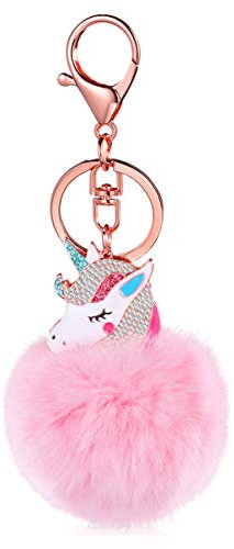 VALICLUD Pom Pom Porte-clés licorne en peluche avec strass et pendentif licorne pour femme et fille, Rose, m, Novelty