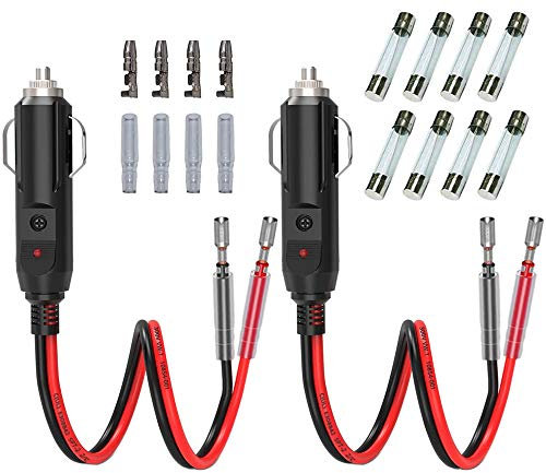 GTIWUNG 2 Stück Zigarettenanzünder Stecker 28cm, 12V Autostecker mit 10A&15A Sicherung, KFZ-Zigarettenanzünder Stromversorgung Kordel für tragbare DVD-Player, Auto, LKW, Bus-Kamera, Auto DVR