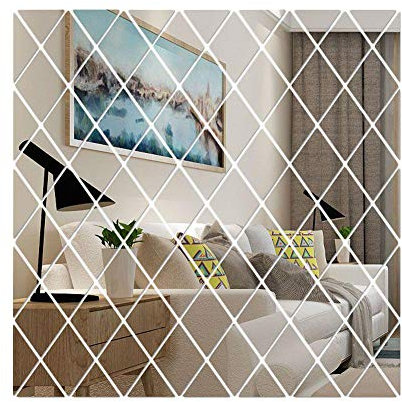 YlRNhe 17Pcs DIY Art Selbstklebende Wandtattoos 3D Abnehmbare Spiegel Wandaufkleber Rhombus Triangles Acryl Wandspiegel Aufkleber für Zuhause Wohnzimmer Schlafzimmer Dekor