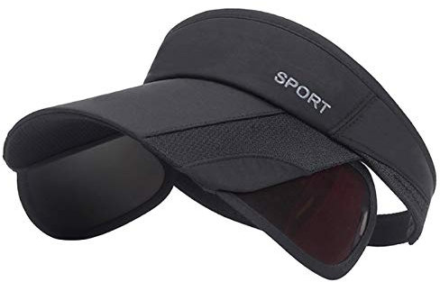 Summer Sun Visor Hat - Women Adjustable Golf Cap with Retractable Brim, UV Protection Beach/Tennis Sport Hat - black - L
