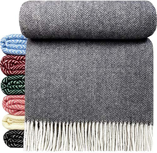STTS International Wolldecke 100% Schurwolle Wohndecke in versch. Farben 140 x 200 cm Tagesdecke Schurwolldecke Woll-Plaid Tirol (Dunkelblau/Dunkelgrau, 140 x 200 cm)