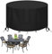 Round Patio Table Cover - Heavy Duty 600D Garden Furniture Covers Waterproof - Outdoor Rattan Table and Chair Set Protector Windproof Anti-UV Rip Proof, Ø190 x 80cm, Black