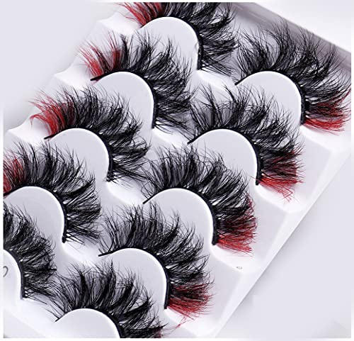 Lot de 5 paires de faux cils colorés 5D avec faux cils colorés pour les yeux colorés - Pour les costumes de Noël et de cosplay