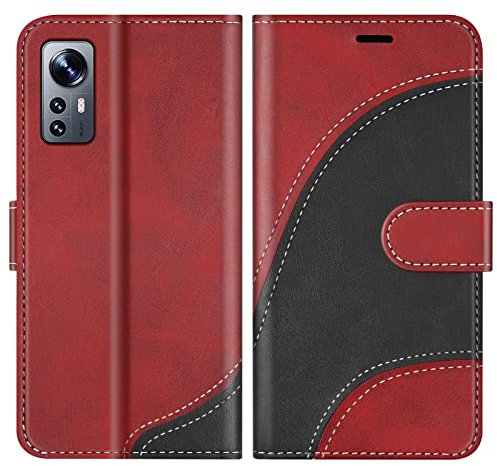 BoxTii Cover per Xiaomi Mi 12 / Xiaomi Mi 12X, Custodia in PU Pelle Portafoglio per Xiaomi Mi 12 / Xiaomi Mi 12X, Magnetica Cover a Libro con Slot per Schede, Rosso