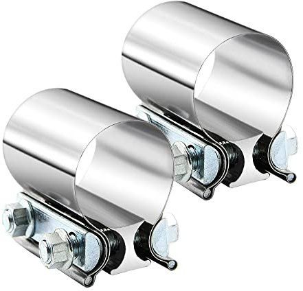 2.25 2.25 Inch Exhaust Clamp Butt Joint Band Clamp Sleeve Coupler Stainless Steel for Exhaust Pipes, Mufflers and Catalytic Converters (2 PCS)