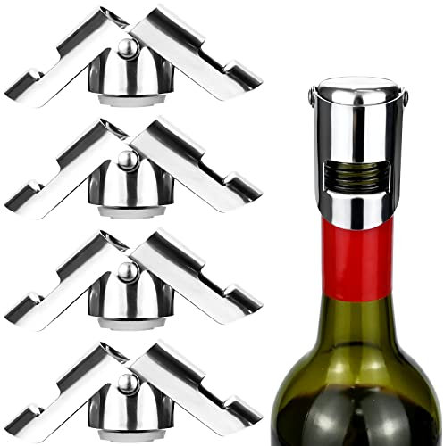 4 Stück Sektflaschenverschluß, Flaschenverschlüsses Weinverschluss Sektverschluss für Champagner Vakuum Versiegel,Weinstopper aus Edelstahl für Weinsammlung, Beer Saver Sealer,Wein,Champagner(Silber)