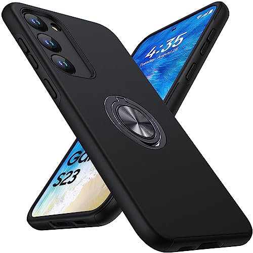 KOVASIA für Samsung Galaxy S23 Hülle mit 360°Magnetischer Drehbarer Ständer,Militärischer Schutz Handyhülle für Samsung S23,Stoßfest Schutzecken Erhöhter Kantenschutz S23 Hülle,Schwarz