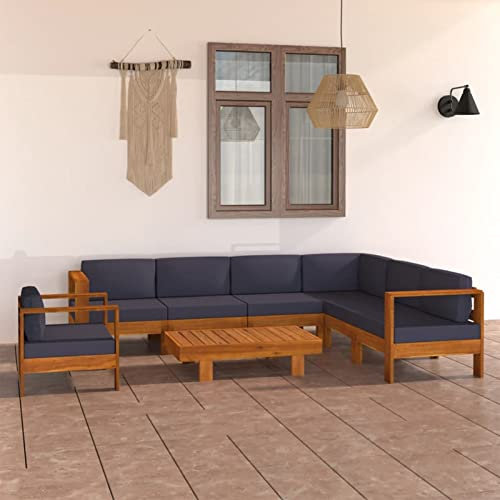 Yolola Garten Lounge Holz mit Auflagen Balkonmöbel gartenmöbel Set Sofa Balkon Gartenmöbel Set Lounge Sofa Outdoor Massivholz Akazie-Dunkelgrau Auflagen-8-tlg