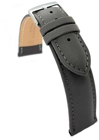 diloy XL Lederarmband für klassische Uhr glattes genähtes Rindsleder gepolstert Speziallänge Größen 10mm 12mm 14mm 16mm 18mm 20mm 22mm 24mm 26mm 28mm 30mm 302EL Grau 16mm