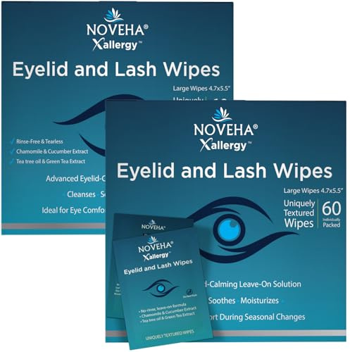 NOVEHA Eyelid Cleansing Wipes 120PCs | Pre-Moistened Hypoallergenic Eye Wipes for Lids & Lashes | Gentle Daily Cleansing Wipes to Remove Dust, Pollen & Everyday Buildup - 2 Pack