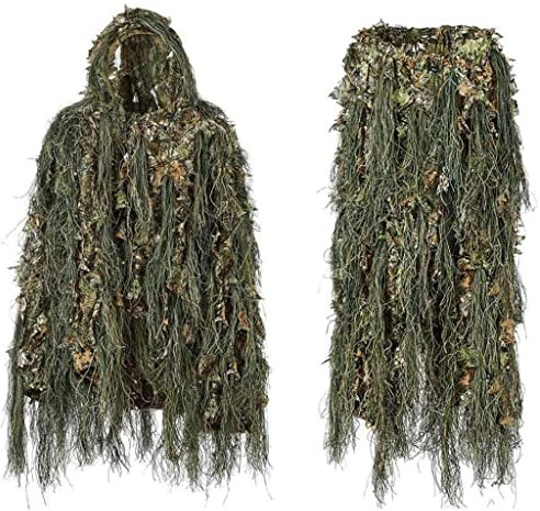 Wald Ghillie Suit, Leaf Ghillie Anzug, 3D Ghillie Tarnanzug, Camouflage Kleidung Polyester für CS, Dschungeljagd, Paintball, Airsoft, Tierfotografie