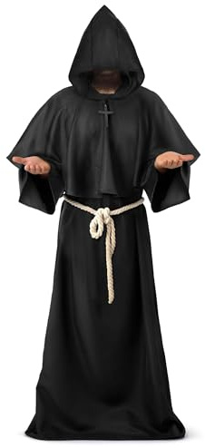 Spooktacular Creations Robe Mönch Kostüm mit Kapuze für Erwachsene Halloween Kostüm Priester Kostüm Herren Mittelalterlicher Mönchumhang