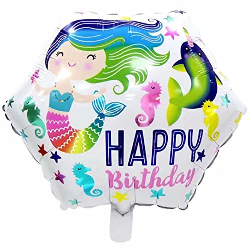 Folienballon Happy Birthday Eckig 45 cm, Mehrfarbig mit Meerjungfrau-Motiv, Bunt und Weiß, Perfekt für Kindergeburtstage, Partys und Feierlichkeiten, Langlebig und Wiederverwendbar