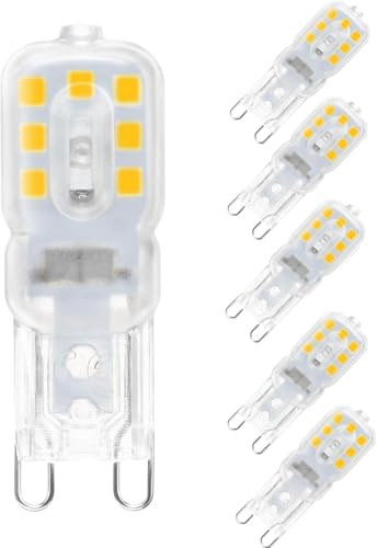 WULUN G9 3W LED Lampe mit transparenter Abdeckung, 3000K Warmweiß, 300Lumen, nicht dimmbar, Ersatz für 30W G9 Halogenlampen, 220-240V, 6-Pack