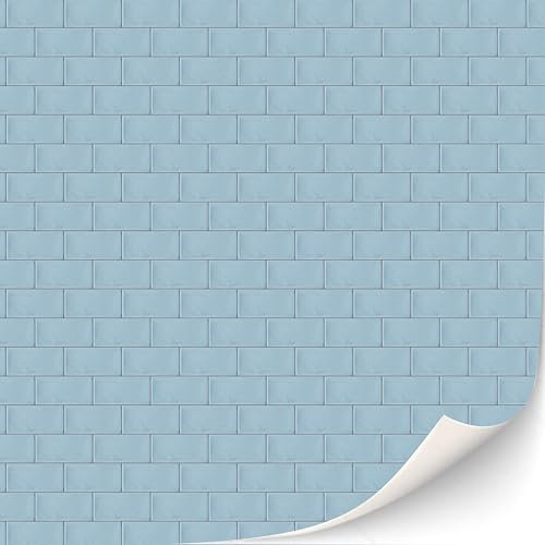3 Sheets Self-Adhesive Wall Tiles, Bathroom Tiles, Kitchen Tiles, Metro Tiles for Dollhouses, Scale 1:12 (Light Blue Metro Tiles)