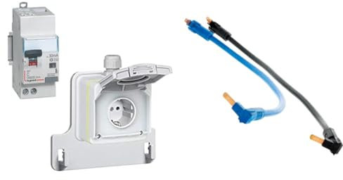 Kit prise GREEN'UP ACCESS IP66 IK08 + différentiel prêt à installer LEGRAND 090470 & Zenitech-2 cordons de repiquages (phase + neutre), Noir/Bleu