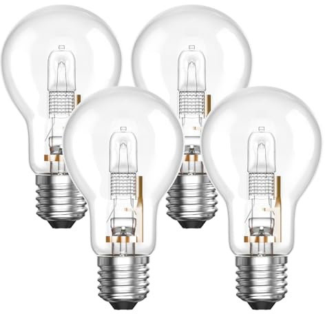 BrightArk Ampoule Halogène E27 A55 100W Dimmable, AC220-240V, Blanc Chaud 2700K, Transparent Ampoule Globe E27 Halogene pour Plafonnier, Lampe de bureau, Applique, Lampadaire,4Pack