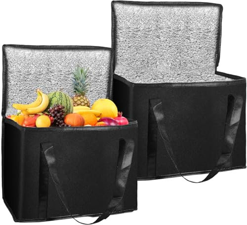 Loppdece 2-er Pack Kühltasche Faltbar, Große Kühltasche mit Reißverschluss,Isolierbeutel Einkaufstaschen Faltbar, Wiederverwendbare Picknick Kühlbeutel Für Outdoor Reisen Transport(40x33x22cm)