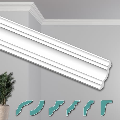 HEXIMO Deckenleisten modern XPS Styropor weiß, 2 Meter Stuckleisten Styroporleisten Zierleisten Stuck Eckleisten (Musterstück ZG34)