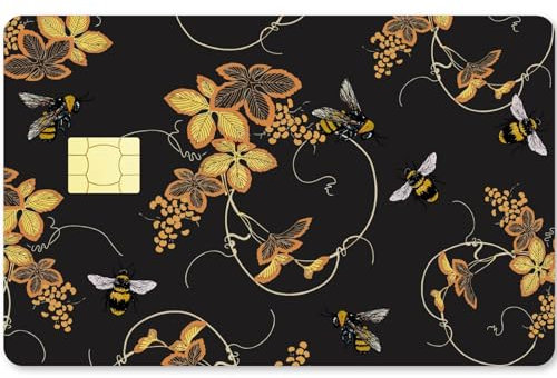 CREATCABIN Bienenkarten-Skin-Aufkleber Debit Kreditkarten Abdecken Zweigen Blättern Personalisieren Bankkarten Schutz Aufklebern,Wasserfest,Blasenfrei,Für EBT-Transportschlüsselkarte,Schwarz,186x137mm