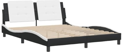 vidaXL Bettgestell, Bett ohne Matratze Zadar, Doppelbett für Schlafzimmer, Bettrahmen mit Lattenrost, Schwarz Weiß 160x200cm Kunstleder