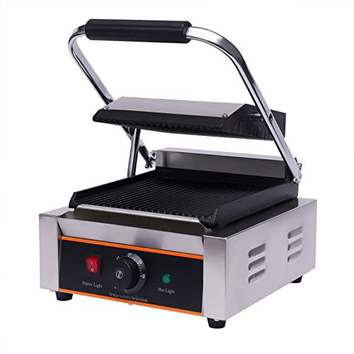 Grille de contact cannelée professionnelle en acier inoxydable, grille de contact pour steaks, paninimaker multigrill 1800 W, sandwichs grille-pain électrique en acier inoxydable, plaques amovibles