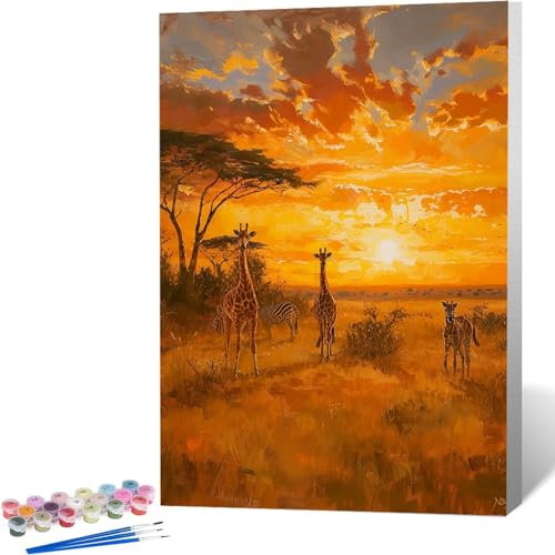 DIY Malen Nach Zahlen Erwachsene, Malen Nach Zahlen Tier Malen Nach Zahlen Kinder, Giraffe Malen Nach Zahlen Bastelset Erwachsene Gerahmt Acryl-Malen Nach Zahlen Set für Home Deko Geschenk 70x95cm H-M