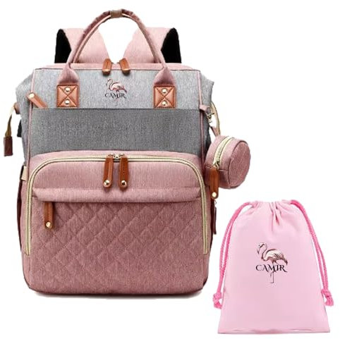 M4268782 CAMIR-Bambino zaino passeggino Borsa per pannolini Zaino maternità Zaino carrozzina bambino Borsa a mano per ospedale (rosa-grigio)
