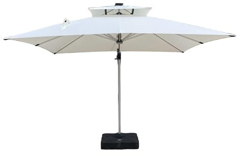 Taho home decor Garden Cantilever LED Parasol including 130kg fillable base, Large Square 3M Patio Umbrella with Crank Handle and Tilt for Patio and Outdoor (Cream)