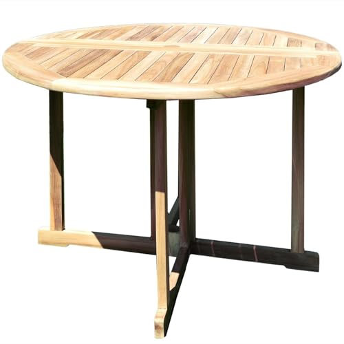 Teako Design Klapptisch Teakholz Rund Savona Massivholz Wetterfest, Witterungsbeständiger Gartentisch, Terassenmöbel, Gartenzubehör, Terrassentisch, FLEGT-Lizenziertes Teak (150 cm)