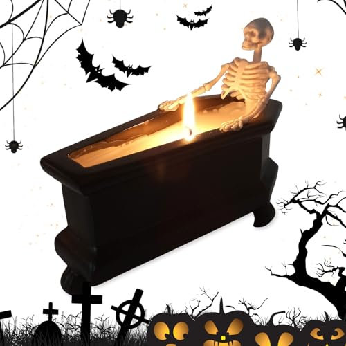Hengrongshen Skelett Sarg Halloween Kerzen Duftkerze Lavendel Kerze Halloween Deko Sojawachs Aromatherapie Candle Herbst Heimdekoration Rauchfreie Kerzen für Frauen Männer Freunde Geschenke