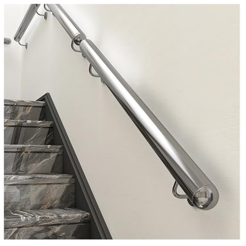 3ft/4ft/5ft/6ft/10ft/12ft/14ft/20ft/23ft Round Wall Mounted Handrail Stainless Steel, Safety Indoor Outdoor Stair Hand Railing for Wood Concrete Brick Wall, Staircase Handrails with Bracket(Silver,245