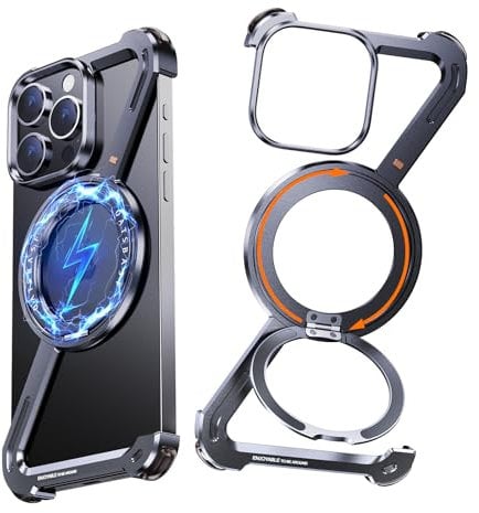 NIFBANG Z Case for iPhone 14 Pro Phone Case,Frameless Metal with Stand,360°Rotating Magnetic Kickstand Ring Protective Cover,Slim Shockproof Minimalist Thin Cases for iPhone 14 Pro(Black)