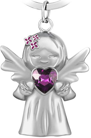 Fugoviin Cadeau Porte Clef Ange Gardien Mat avec Pierre PréCieuse et Fleurs de Lilas, Porte Clé Porte Bonheur, Cadeau à Moins de 10 Euros pour Petite Amie, Collègue, Mère, Sœur, etc.