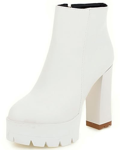 Asterisco Stivaletti da Donna con Tacco Largo con Plateau Tacco Alto Polacchine Punta Rotonda Zip Stivali da Vestito, P184233Qq Bianco Numero 40 EU/41Cn