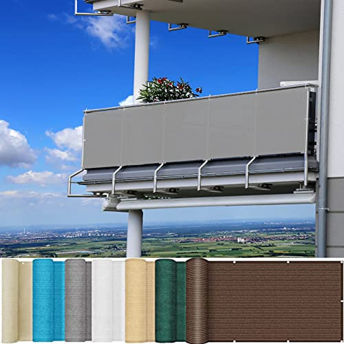 Brise-vue 70 x 200 cm - Anti-regards et anti-ultraviolets - Pour balcon extérieur - Gris - Avec corde et œillets
