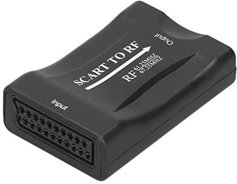 Rankomu Adaptador euroconector para TV Box SCART a RF, convertidor de euroconector a RF para TV Box, salida de 67,25 MHz/61,25 MHz, diseño compacto, transferencia de señal