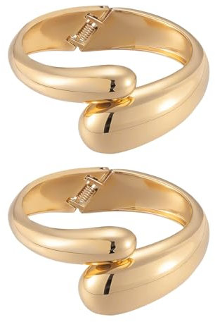 Emibele Gold Manschette Armband Stack, 18K Vergoldet Offener Armreif Armband, Tränenförmige Gestalt Scharnier Handgelenk Chunky Armband Set für Frauen, Nicht Anlaufen Schmuck Geschenk, 2 Pack