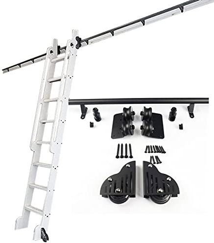 Sliding Hardware Rolling Library Kit Sliding Ladder Kit Rolling Library Ladder Rail Track | Rolling Ladders for Bookshelf Warehouse Bar Closet Set Mobile Ladder Hardware Kit, with