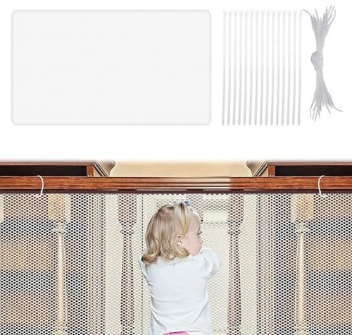 Child Safety Gate Net,300×79cm Safety Gates for Kids,Safety Netting,Stairs Protective Netting,Railing Stairs Netting,Mesh Protection Net,Stair Railing Safety Net for Kids Baby Toys Pets(White)