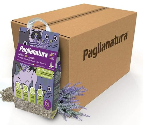 Paglianatura 6-teiliges Set — Bioaktives Lavendel-Katzenstreu, 100% natürlich und kompostierbar, super saugfähig und geruchshemmend, 2,4 kg/6 Liter