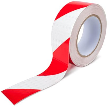 Innfeeltech 1 Stück reflektierendes Twill-Warnband, 50mm*25m, nachts reflektierendes Twill-Klebeband mit Markierung, weiß und rot