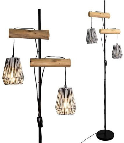Osasy Stehleuchte holz wohnzimmerlampe stehlampen wohnzimmer modern Boho-Design, Holz & Rattan Lampenschirme,Vintage Stehleuchte, Ohne Leuchtmittel