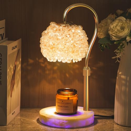 VXUNLIOR Kerzenwärmer-Lampe mit Timer – Dimmer, elektrische Wachswärmer-Lampe mit Kristallschirm, höhenverstellbar mit 2 Glühbirnen für Glasgefäßkerzen, Geschenk für Mütter & Frauen (Weiß)