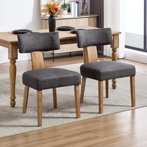 KHISCHMO 2er Set Esszimmerstühle Leinen Gepolsterter Sitzstühle aus Holz für Wohnzimmer Schlafzimmer Seitenstühle Polsterstuhl Küchenstühle Ohne Armlehne, Gray
