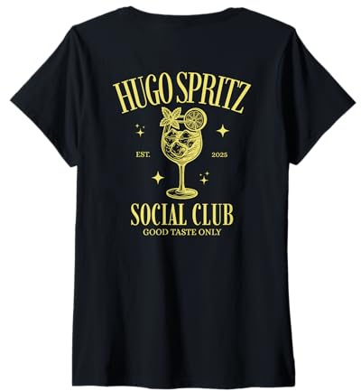 Damen Hugo Spritz Social Club | Team Holunder Sekt Prosecco Rücken T-Shirt mit V-Ausschnitt