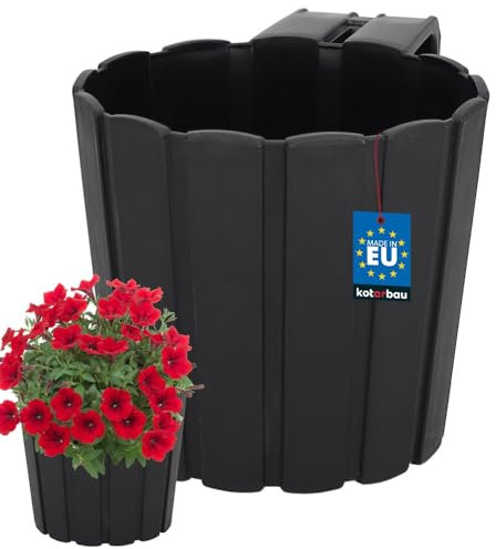KOTARBAU® Macetero para colgar de plástico, 15 cm de alto, 13 cm, color antracita, para balaustrada, con gancho para colgar, macetero colgante, maceta colgante para balcón